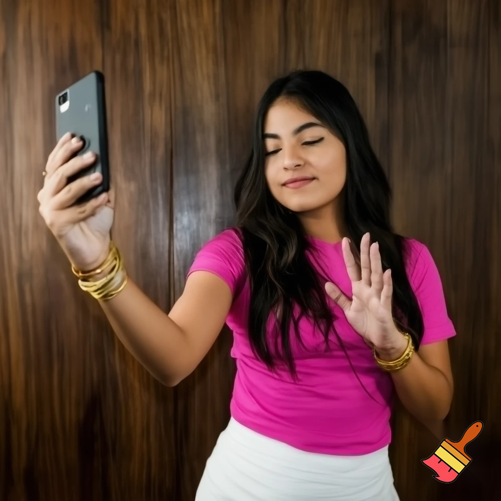My nerdy Latina--sister in pink shirt and white skirt--lets me watch her on video chat. She sees my rock hard member and knows it is because of her.