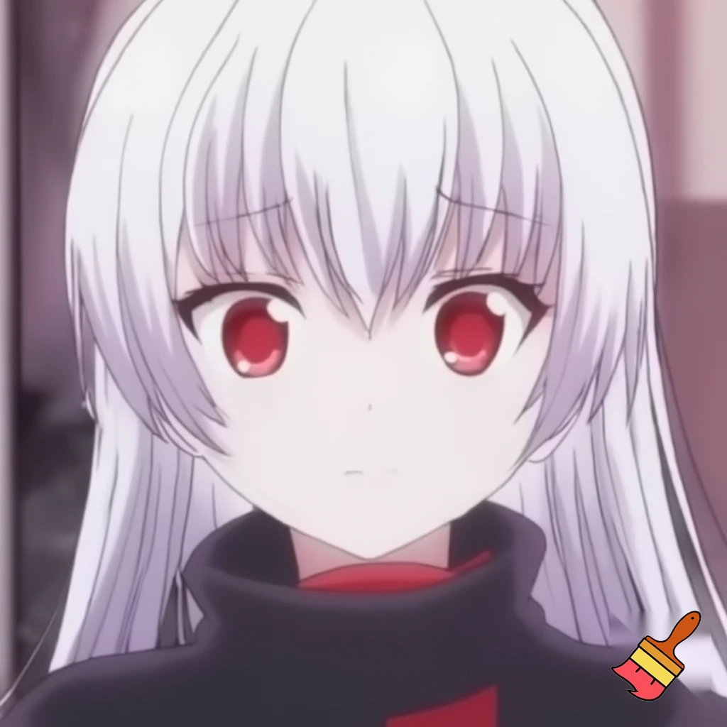 anime girl with white hair and red eyes