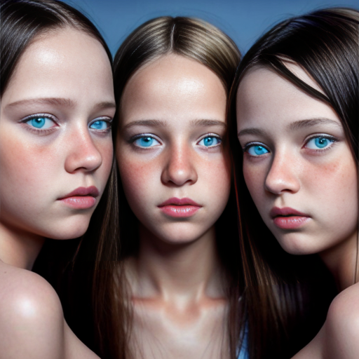 generate 16 year old triplets girls with black hair and blue eyes
