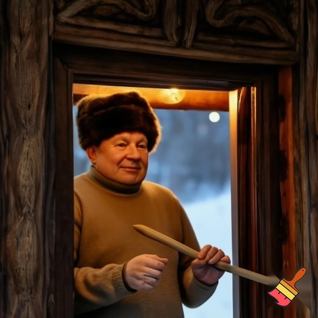 Closest Russians open stick Santa Claus Russian welcome stick