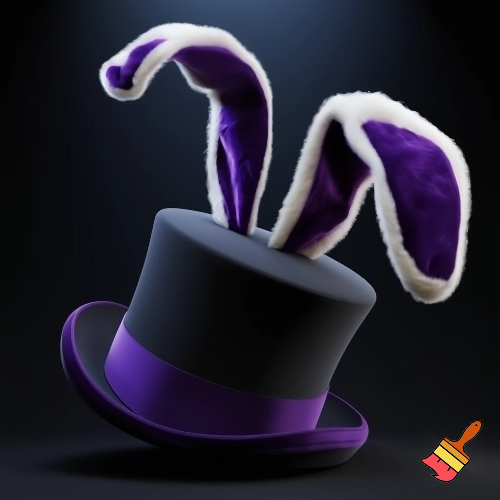 Black top hat with bunny ears velvet white and purple