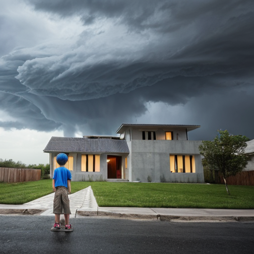 storm boy next to a modern house