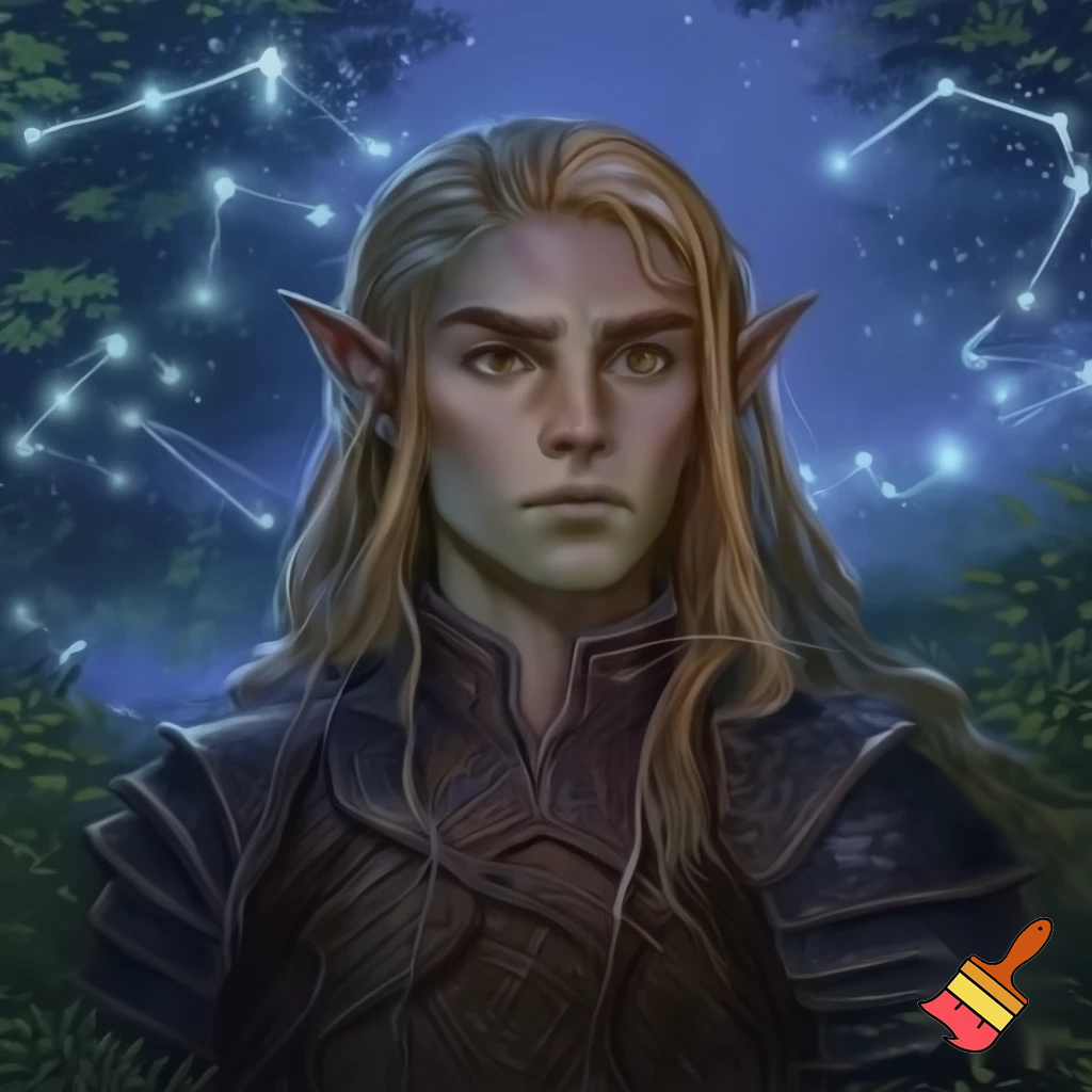  male wood elf circle of the stars druid pale skin blond hair hazel eyes