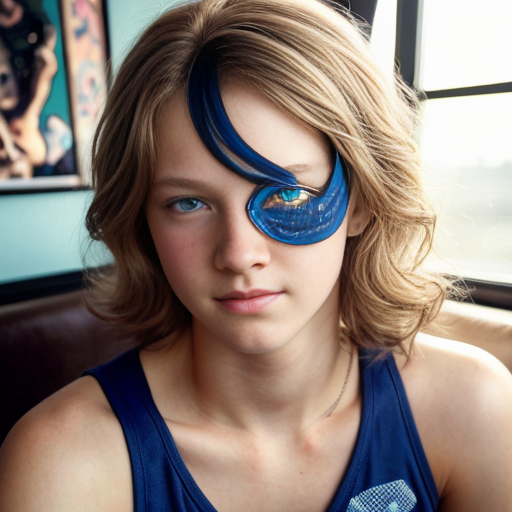 teen ,, , lifelike, portrait, highly detailed, , sharp focus, illustration, art by kittichai  and james gurney and alphonse mucha, ,  with curly blond hair and vibrant blue eyes, photorealistic, at her room, laying
