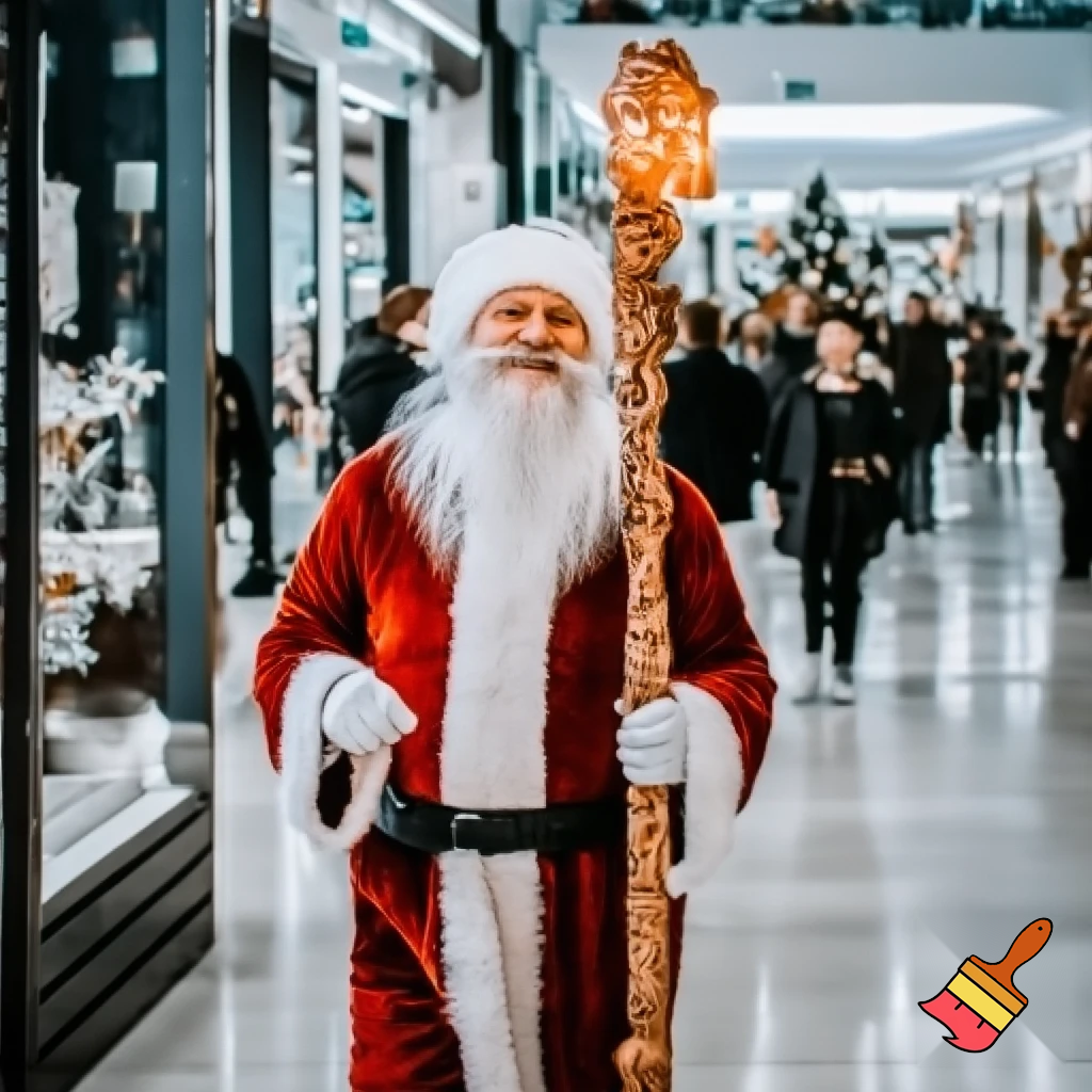 Santa Claus magic walking stick staff Russia shopping Centre