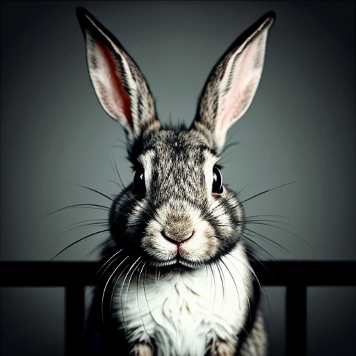 feral rabbit taking a mugshot looking sinister and looking  menacing and smirking.