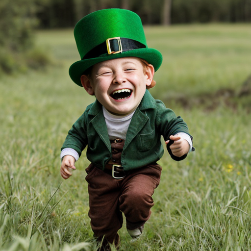 leprechaun running through grass laughing hysterically