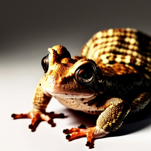 A laughable, puzzled animal toad in woolen, multicoloured winter clothings with woolen, funny winter cap. Hyperrealistic art style.