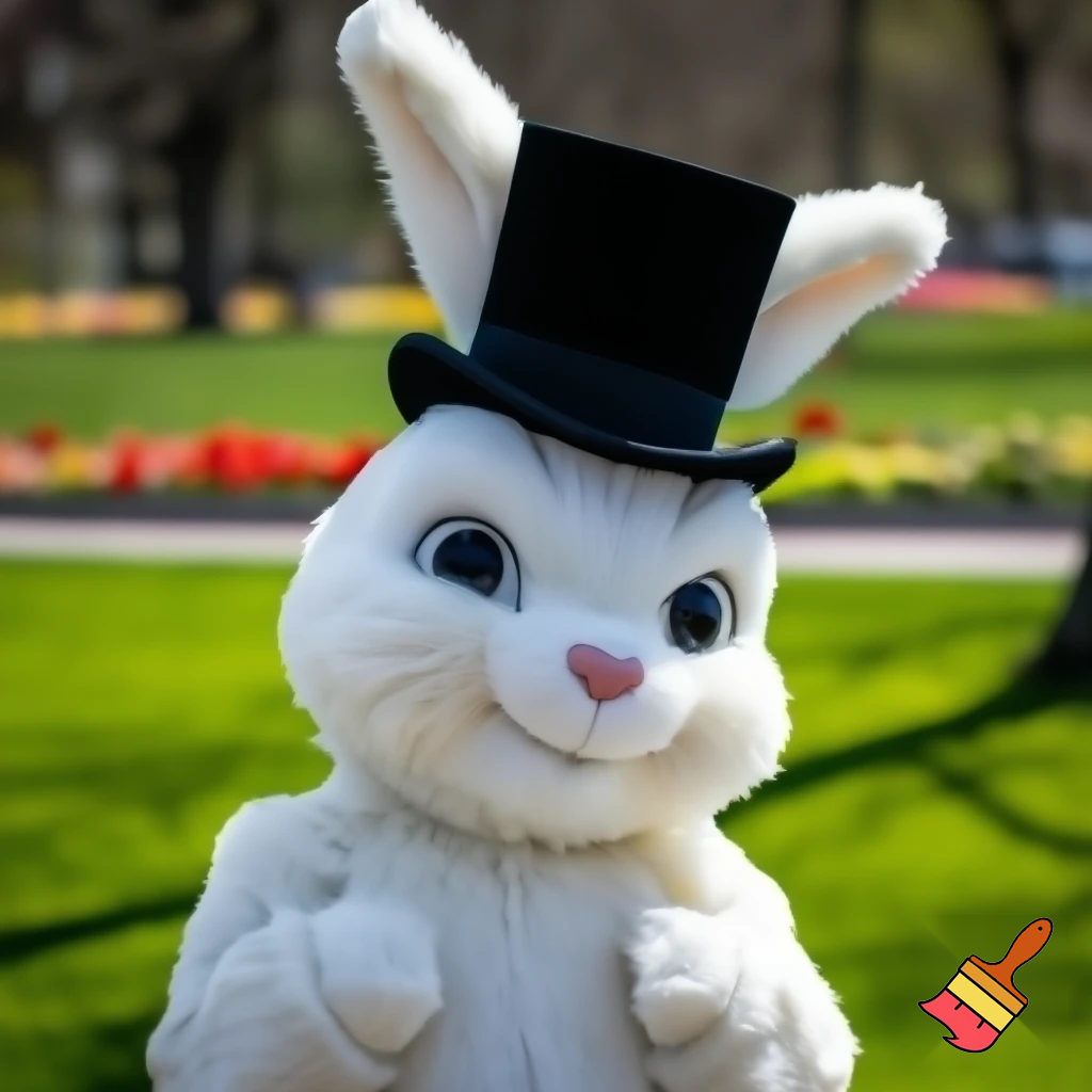 Easter bunny mascot with the top hat costume🏬🌟