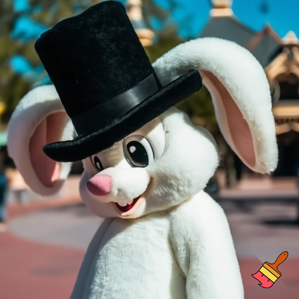 Easter bunny mascot Disneyland costume with the top hat