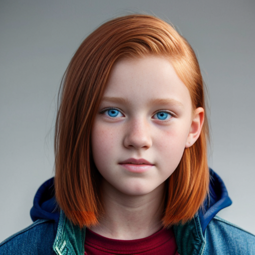 a girl named bailey with red hair a green jacket who is 13 years old with hazel eyes and blue jeans