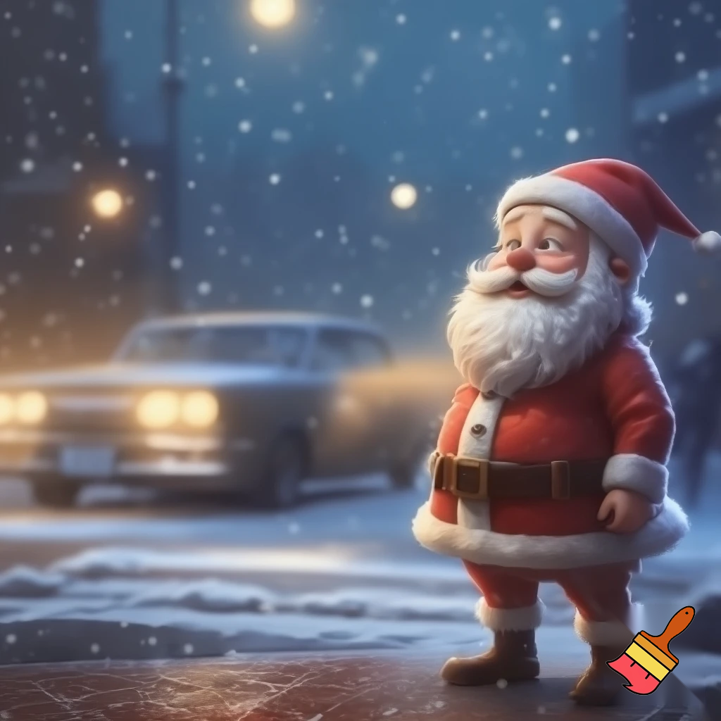 draw me a Santa Claud  with a hat waiting for the car to pass the street