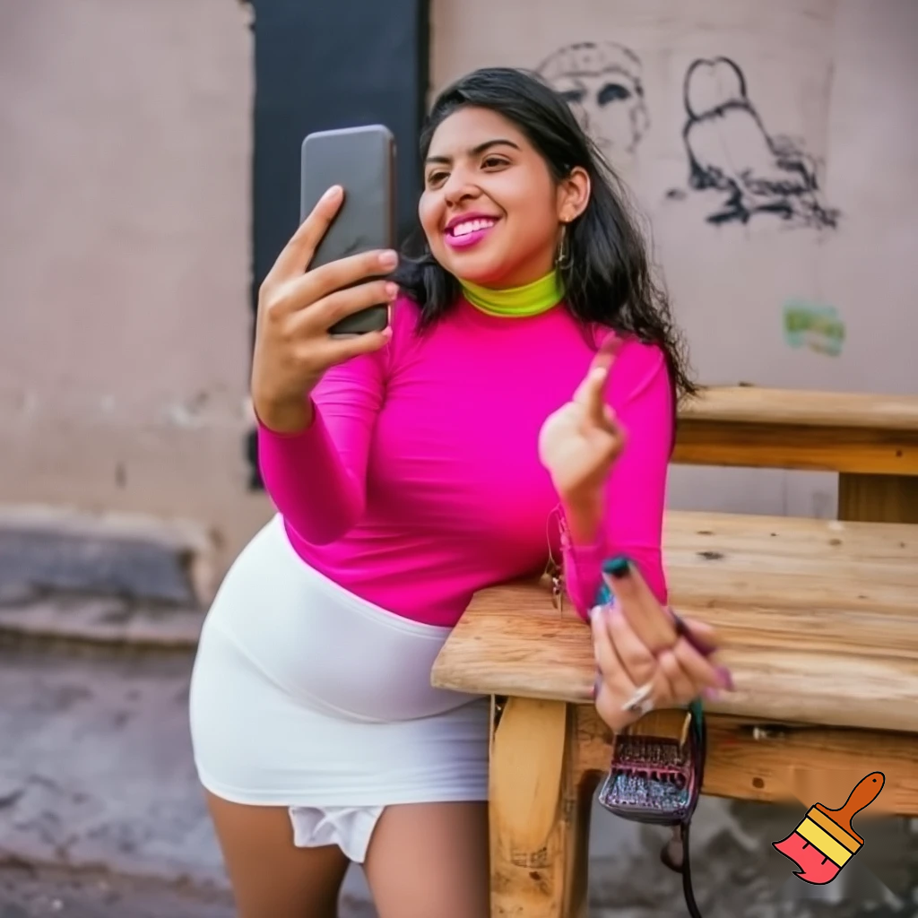 My nerdy Latina--sister in pink shirt and white skirt--lets me watch her on video chat. She sees my rock hard member and knows it is because of her.