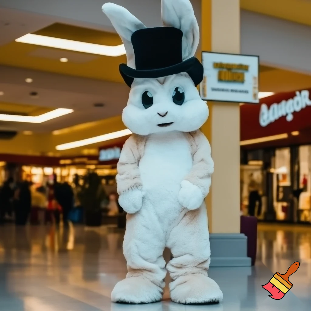 Easter bunny mascot top hat at the shopping centre mascot costume Darrell Lea magic room
