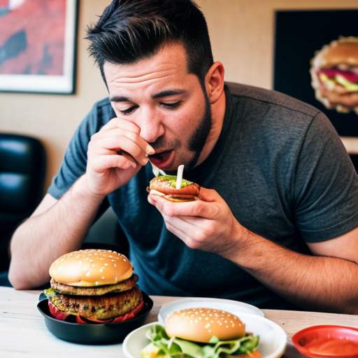 a man eating hamburger