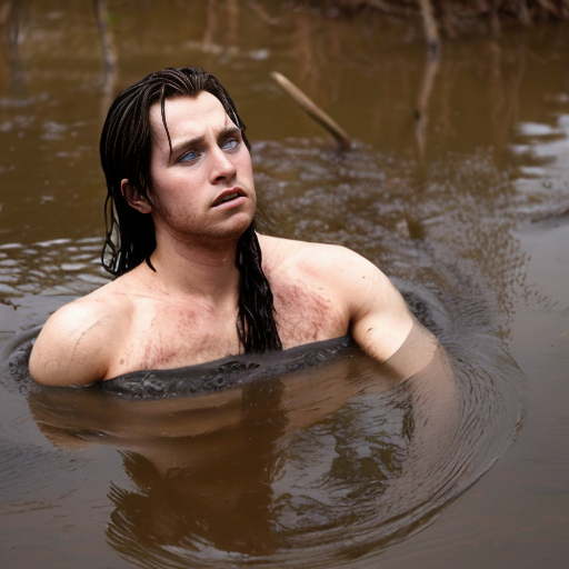 Swamp merman.  Anime. Fishtail. Worried. Stuck in a drying up mud puddle. Handsome. Gills. 
