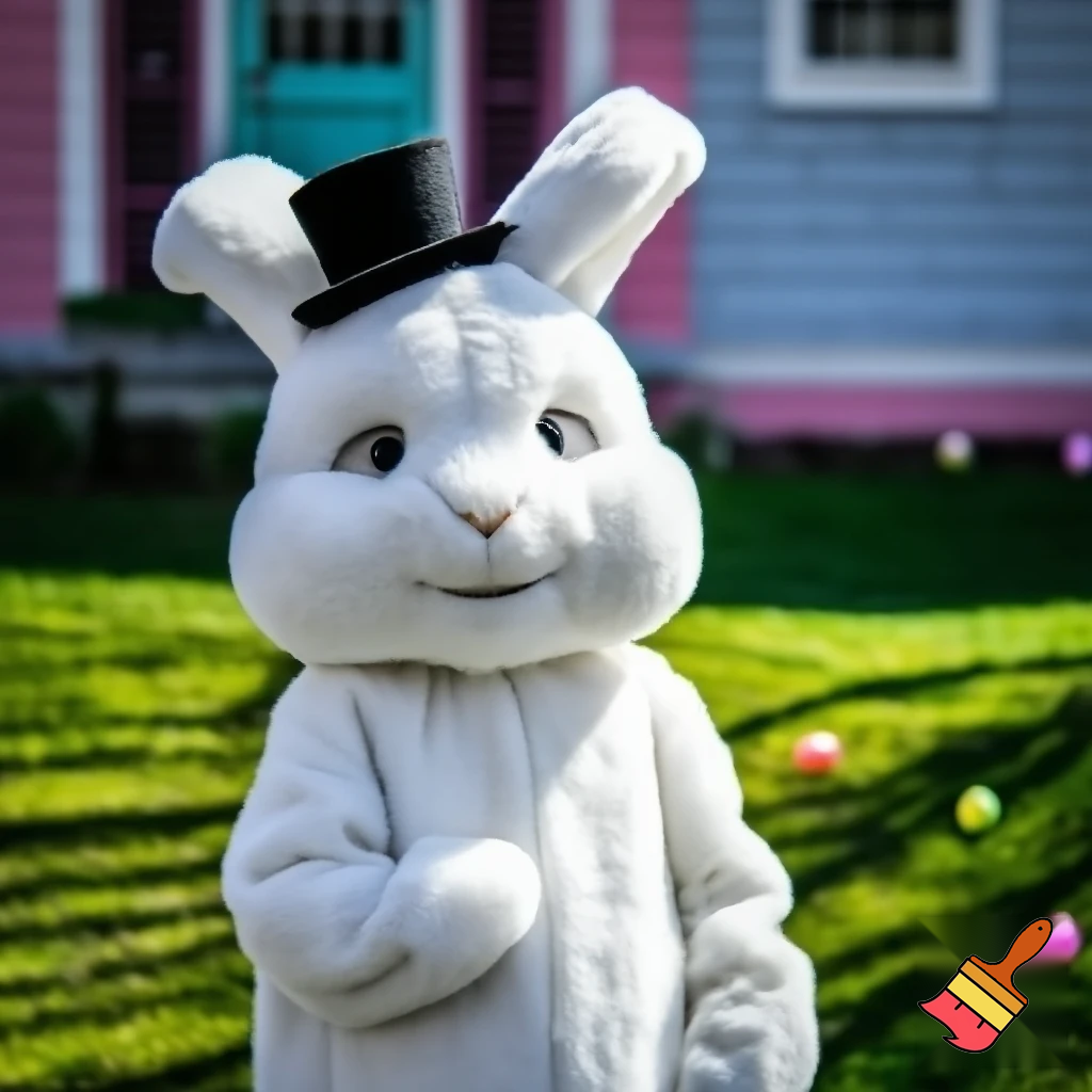 Easter bunny mascot costume top hat house