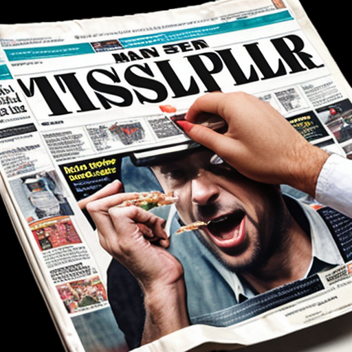 man eating newspaper