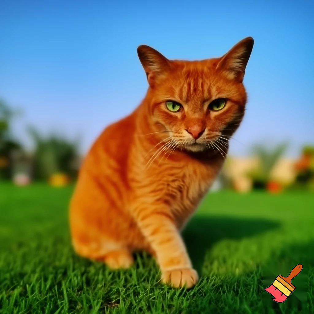 vorrei creare un gatto rosso seduto in primo piano ed il sfondo di un prato