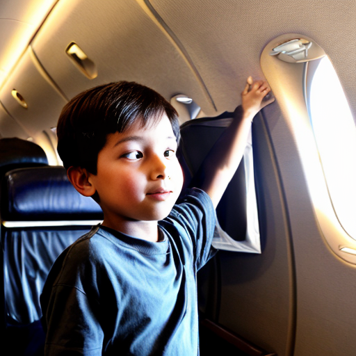 a boy catch an airplain the fly with it 
