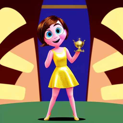 inside out style happy proud gold holding trophy one person gold cartoon animation style
