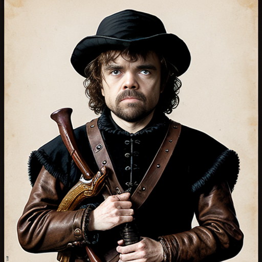 peter dinklage as a disgrunted pilgrim with a blunderbuss and hat with buckle norman rockwell illustration art style 