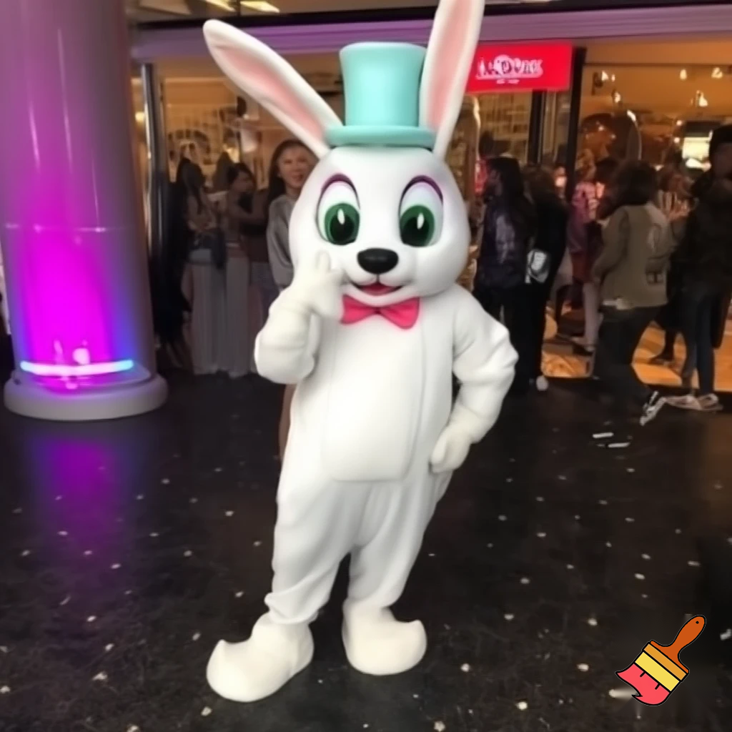 Easter bunny mascot costume shopping Centre top hat Luna Park Sydney