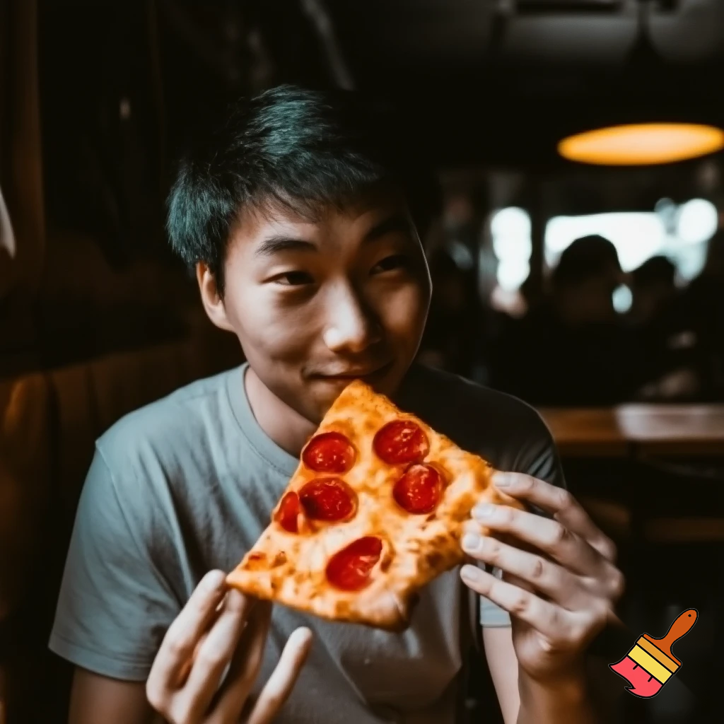 man eating pizza