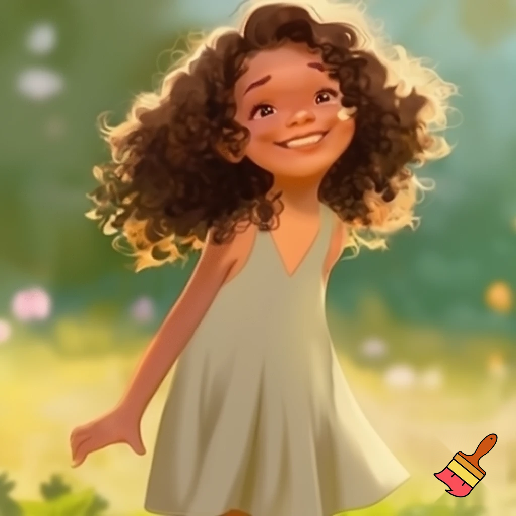 a girl which is overweight , age 8, curly hair and brown 