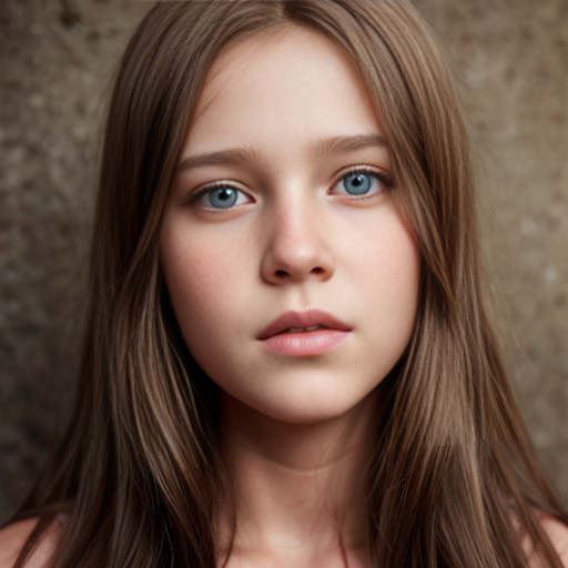 13 Year Old Floating Female Head Brown Hair Down. No Neck, No Body Visible.