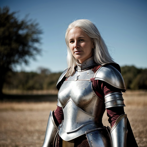 Tall white-haired woman in armor