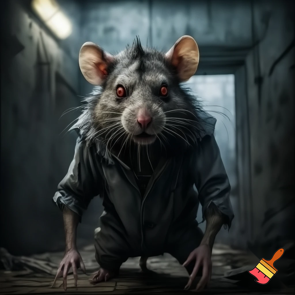Evil red eyed rat criminal in prison uniform red eyes
