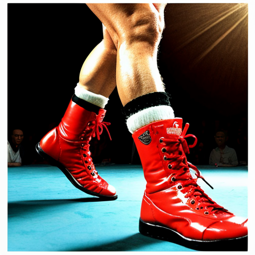 Editorial illustration in the style of official Unmatched board game card art, dynamic comic book style, rough pencil sketch texture, limited muted color palette with bold red accents only on the boxing boots, intense halftone shading -- A stylized low-angle shot focused entirely on the legs and feet of Muhammad Ali performing his iconic Ali Shuffle, one solid fully detailed pair of legs planted on the left wearing bright red boxing boots with white laces, knees slightly bent, feet dancing on the toes, and to the right a second semi-transparent ghostly afterimage pair of the same legs in faded red boots blurring and merging into the solid pair, multiple faint motion streaks connecting the two sets of legs showing the rapid back-and-forth shuffling movement, the ghost legs mid-step blurring rightward into the solid legs on the left, boxing ring canvas floor texture below with subtle scuff marks, white background above, cel-shaded ink drawing, graphic novel cover feel, impossible footwork speed frozen in time --ar 2:3 --stylize 250 --niji 6