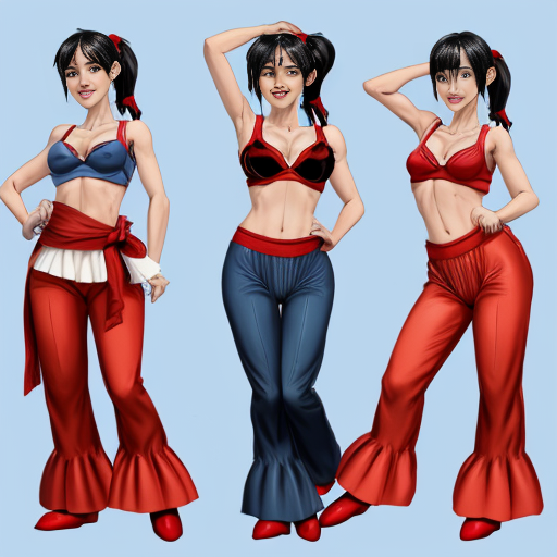 90's disney's 2d aladdin style comic dark blue background and panels of panel 1 giant bubble that transforms into a black haired ponytail woman with blue skin, blue harem pants red bra and red sash and red curved slippers. 
Panel 2 the blue skinned black haired ponytail woman with blue harem pants red bra and red sash and red curved slippers then blows a second bubble that transforms into another black haired ponytail woman with blue skin,blue harem pants, red bra and red sash red curved slippers. 
Panel 3 then the second black haired ponytail blue skinned woman with blue harem pants and red bra and red sash and red curved slippers blows a third bubble that transforms into the third black haired ponytail woman with blue skin, blue harem pants and red bra and red sash and red curved slippers. 
Panel 4 and then the third black haired ponytail woman with blue skin, blue harem pants and red bra and red sash and red curved slippers then blows a fourth bubble that transforms into the fourth black haired ponytail woman with blue skin blue harem pants and red bra and red sash and red curved slippers. 
Panel 5 Then the four black haired ponytail women with blue skin , blue harem pants, red bra and red sash and red curved slippers then raising their arms together and swaying their hips. 
Panel 6 then the belly bugles of the four black haired ponytail Women with blue skin, blue harem pants, red bra and red sash and red curved slippers merging and fusing together and swelling.