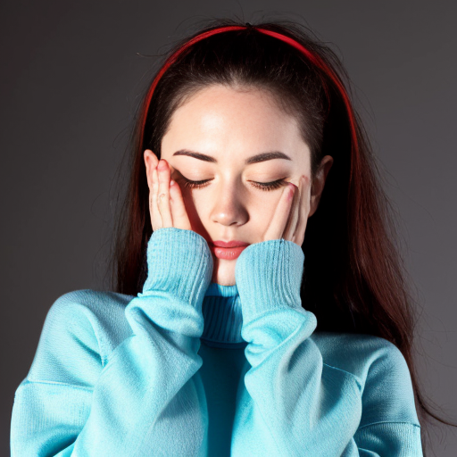 a red gachapon with a dark red rim. Her eyes are half-closed with dark red eyelids and two eyelashes on each of the lower lids. The upper half of her head is a translucent, pale blue lid that can open up. She wears a cyan sweater with a darker neckline and a yellow star on the chest. The sleeves are long and oversized, covering her hands entirely. She has dark red legs and red feet