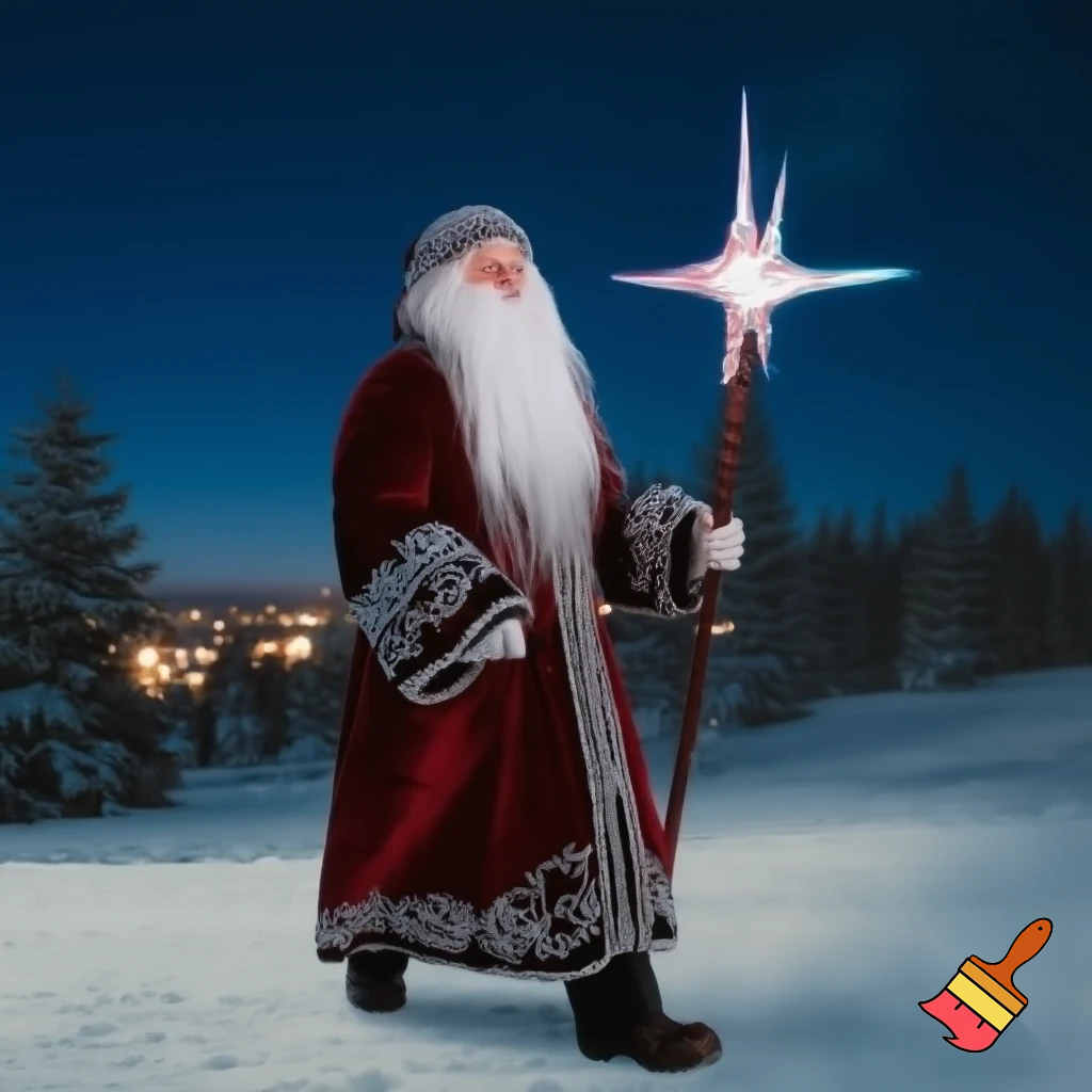 Russian Santa Claus magic one staff walking stick with a star real Santa Claus, Santa Claus