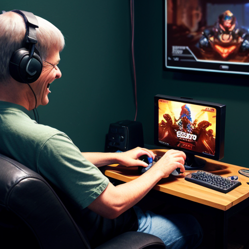 Create an image about an adult playing video games nostalgic and happy at the same time.