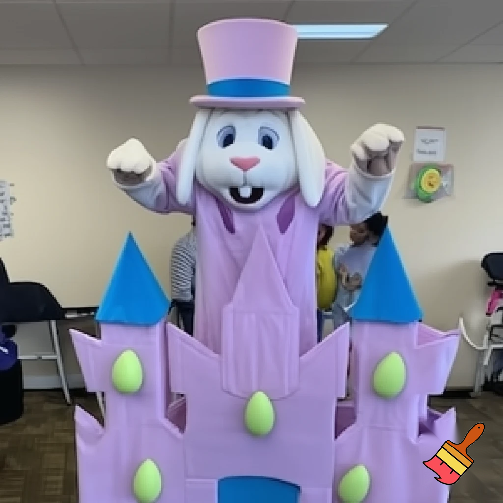 Easter bunny castle mascot top hat costume