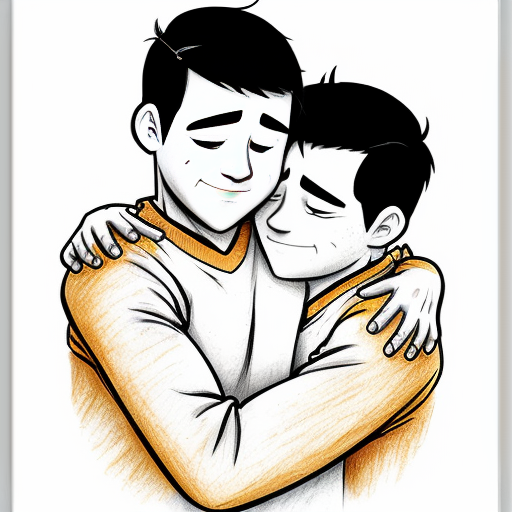 two men cuddling cartoon pencil style

