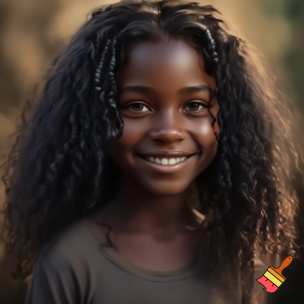 Black mix realistic curly head 12-year-old black girl 
