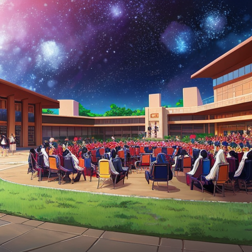 “large university campus full of students in ancient robes, discussion, learning, vibrant environment”