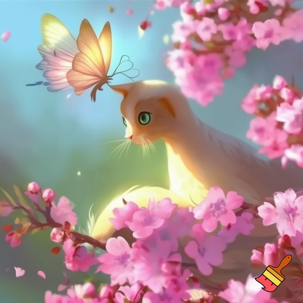 hola  quiero que me hagas una imagen de una mariposa y un gato en una  flores japonesas rosas
:)
