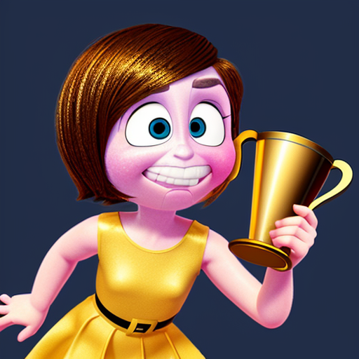 inside out style happy proud gold holding trophy one person gold cartoon animation style orange skin