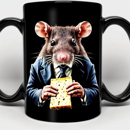 Strong rat, cheese in hand, mug shot evil with suit
