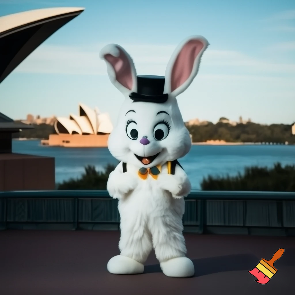 Easter bunny mascot Disneyland costume with the top hat Australia