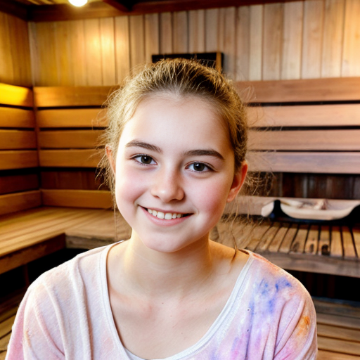 Young teen in ethereal pastel watercolor, capturing a youthful, hopeful spirit, with soft lighting and delicate brush strokes. bastu, sauna
