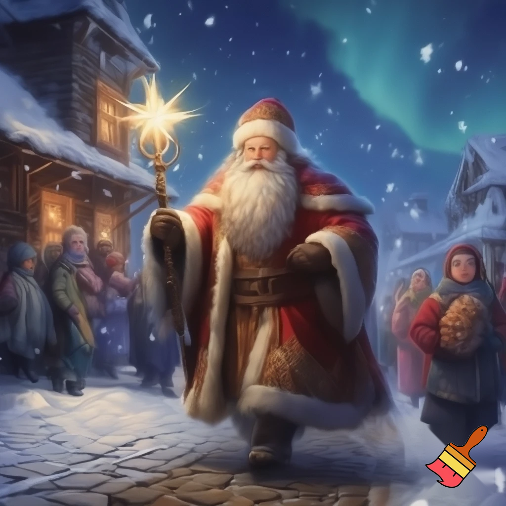 Russia, Santa Claus walking sticks star real Santa Claus people