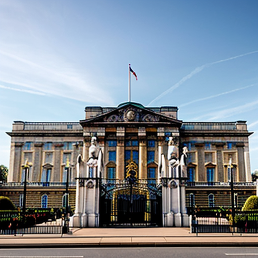 Buckingham palace but the building is yellow and rubbery in appearence, similar to a rubber duck. The building itself has duck like features such as a bill. This image will not include actual ducks but the building itself has a ducklike appearence