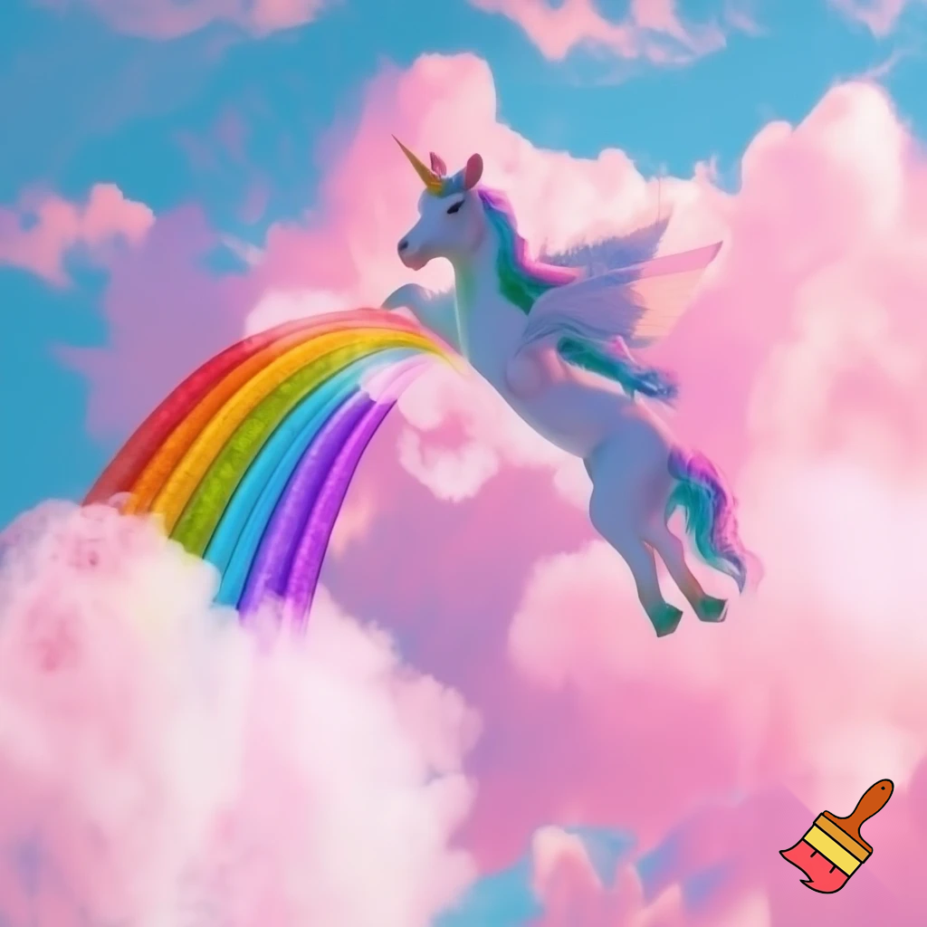 Let the unicorn fly over the rainbow; the weather is pink, and the clouds are made of cotton candy.
