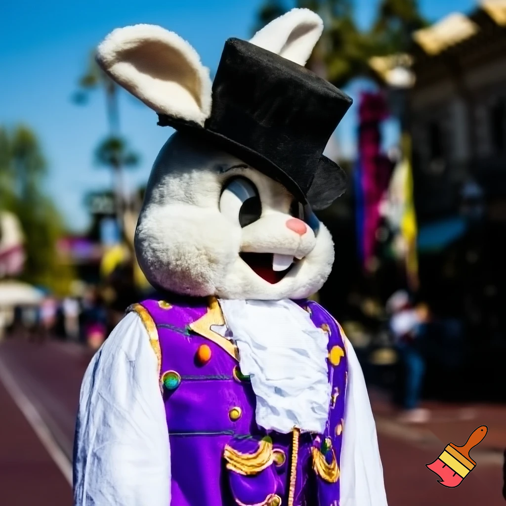 Easter bunny mascot Disneyland costume with the top hat